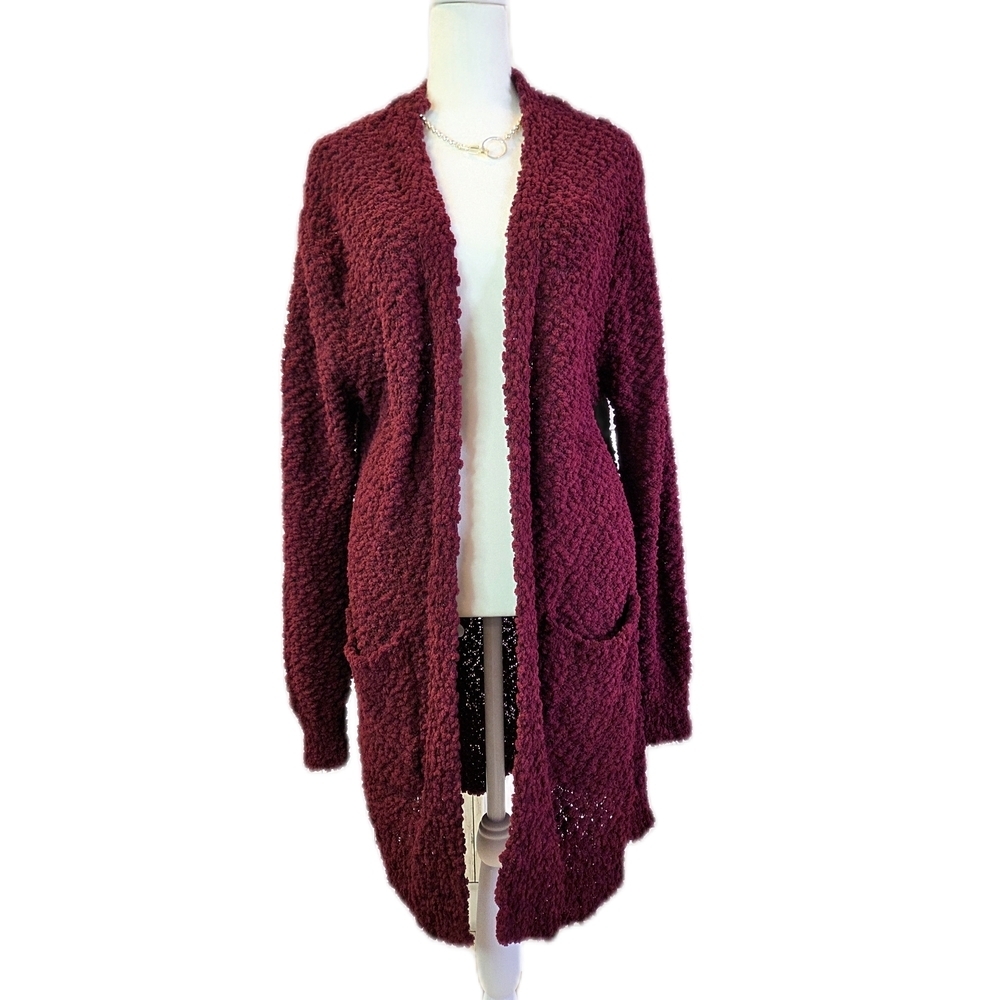NWT Elegant Maroon Open Front Popcorn Cardigan